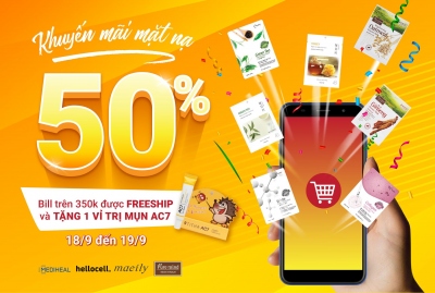 SALE MASK 50% - 18/9 ĐẾN 19/9 - BONUS 1 VỈ TRỊ MỤN AC7 VÀ FREESHIP CHO ĐƠN HÀNG TRÊN 350K
